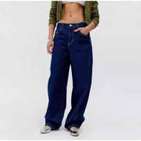 Loose Jeans Solid Color Baggy Jeans for Women High End Wide Leg Pants 2025 Spring Soft Denim Pants Streetwear Fashion Female Trousers S mėlyna