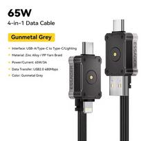 Essager 65W 4 in 1 USB C Cable Mecha Fast Charging Cable for iPhone 16 15 14 Xiaomi Macbook Type C Multi Port Quick Charge Wire 0.25m juoda