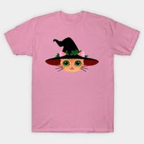 T Shirt Women Witch Hat Cat Harajuku Print Kawaii Tshirt Summer Short Sleeve Female T-Shirt Top Tee S rožinė