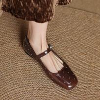 Krazing Pot Genuine Leather Fashion Summer Metal Rivets Spring Autumn Summer Buckle Straps Women Square Toe Low Heels Pumps 35 ruda