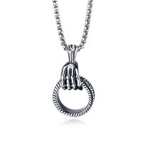 Popular Skull Hand Grab Pendant Hip Hop Stainless Steel Necklace Pendant Hiphop For Men And Women gray