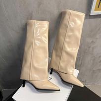 Street Style Moteriški Batai Virš Kelio Mada Smailianosiai Ilgi Batai Plonais Aukštais Kulnais Rudens Žiemos Avalynė 35 chaki