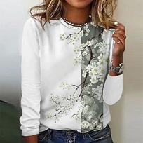 Summer Round Neck 3D Printed Top Fashionable and Casual Women's Long Sleeved T-shirts S