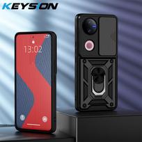 KEYSION Shockproof Armor Case for VIVO V50 5G Slide Camera Lens Protection Metal Ring Stand Phone Back Cover for VIVO V50 5G for VIVO V50 juoda