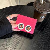 Genuine Leather Oil Wax Leather Wallet Cute Cartoon Eyes Creative Contrasting Card Women's Bag 10x1x8cm rožinė raudona spalva