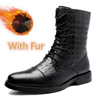 Mens Boots Brand Genuine Leather Casual Botas Quality Fashion Basic Ankle Boots Warm Winter Snow Shoes Motorcycle Boot Big Size 43