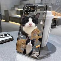 Lovely Cat Soft Phone Case For iPhone 14 Pro Case iPhone 12 13 15 11 Pro Max X XR XS 7 8 15 Plus SE  SE3 Cartoon Cute Cover For iPhone 16Pro Max gray