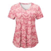 Ladies' V-neck Slim Fit Short Sleeved 3D Digital Printed Nurse Uniform T-shirt S