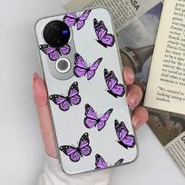 New Cover For Vivo Y04 T4 V50 V40 Lite V40E S19 iQOO Z9S T3 Pro Y19S Y29 Y29S Y39 Beautiful Flower Butterfly Patterns Clear Silicone Anti Slip Housing VIVO V50 gray