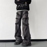 Men’s Washed Black Wax-Coated Flared Jeans Medium juoda