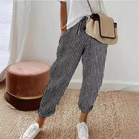 Women Casual Stripe Print Up Trendy Pants Baggy Elastic Waist Straight Leg Comfort Trousers with Pocket Pants for Women Pants XXXL juoda