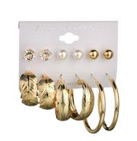 6Pcs Vintage Metal Twisted Rope Knot Stud Earrings Fashion Hollow Butterfly Leaf Earrings Women's Versatile Big Set Jewelry Gift auksas