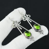 Natural Peridot Gemstone Earrings, 925 Sterling Silver Earring, Handmade Boho Silver Jewelry Dangle Earrings, Engagement Gifts 2.55" žalia