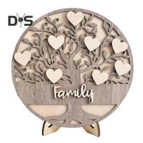 Medinis šeimos medis, kaimiškas šeimos meilės stalo ženklas, sluoksniuotas širdies formos medžio ornamentas su stovu, Motinos dienos dovana, židinio lentynos dekoracija 1 Set beige