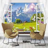 3D Langas Snieguotas Kalnas Tapetai Pieva Gyvūnas Peizažas Nuotraukų Sienų Freskos Svetainė Miegamasis Sienų Popierius 200 cm(W) x 140 cm(H) gray