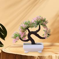 10 Pieces Artificial Plants Flower Bonsai Tree PP Material Tabletop Decoration Pink 26x19cm