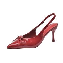 Moteriški raudoni seksualių kaspinėlių stiletto aukštakulniai siurbliai Rudeniniai odiniai aukštakulniai smailianosiai su sagtimi Madingi moteriški vakarėlių suknelės aukštakulniai batai 35 brown