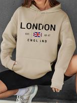 Vibrant London Print Drawstring Hoodie Fashion Hoodies with Kangaroo Pocket Casual Long Sleeve Soft FleeceWomen's Clothing Unisex S