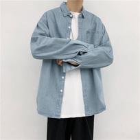 Yemi Fashion Harajuku vyriški kasdieniai džinsiniai marškiniai - ilgomis rankovėmis, laisvo kirpimo, rudeninio stiliaus švarkas 3XL šviesiai mėlyna spalva