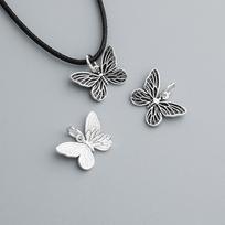 S925 Sterling Silver Vintage Thai Butterfly Pendant for DIY Handmade Braided Rope Bracelets and Necklaces White Plain Silver