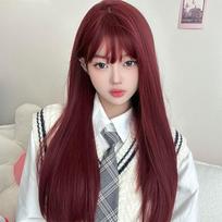 Coney Red Mera Lolita Long Straight Wig for Women Rose Red - Straight Hair + Wig Cap