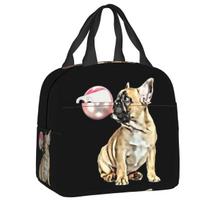 French Bulldog Bubblegum Insulated Lunch Bag for Women Resuable Cooler Thermal Food Lunch Box Work School Travel Picnic Tote 22x20x13CM smėlis