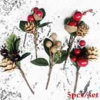 5vnt/rinkinys Kalėdų raudonų uogų pušies kankorėžių šakelės šventiniam papuošimui, sveikinimo atvirukų priedai 5pcs/set