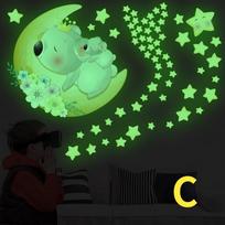 Šviečiančių žvaigždžių sienų lipdukai vaikams Kūdikių kambario miegamojo lubų namų dekoras Fluorescentiniai animacinių filmų meškiukai šviečia tamsoje lipdukai C green