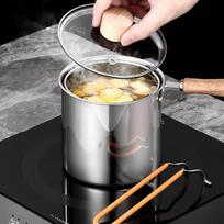 Cooking Pot Deep Fryer Pan Kitchen Tools Wooden Handle Milk Set style A white
