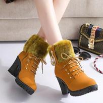 Women's boots  autumn/winter rhine-diamond high heel leather boots Short pipe cold-proof warm waterproof fashion ankle boots 35 geltona