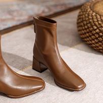 Brown thick heel French short boots children 2024 thin new square head beige ankle and bare boots medium high heel 40 tamsiai ruda spalva