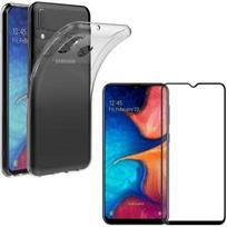 Case for Samsung Galaxy A20E - Transparent Soft Silicone + Full Tempered Glass Black Edge Screen Protector [Phonillico®] skaidri