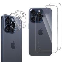 Tempered Glass Back for iPhone 15 PRO MAX and Camera Protection [Pack 2] Protective Glass Film Phonillico® skaidri