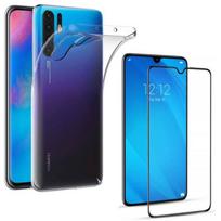 Huawei P30 PRO Case - Transparent Soft Silicone + Full Tempered Glass Black Edge Screen Protector [Phonillico®] skaidri