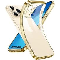 Case for iPhone 15 Pro Max, Transparent Silicone with Gold Edge Shockproof