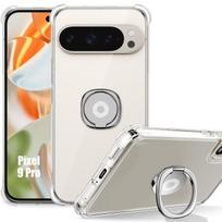 Coque pour Google Pixel 9 Pro - Protection Silicone Transparent Antichoc avec Support Anneau Argenté
