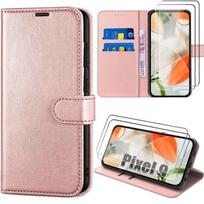 Case for Google Pixel 9 with 2 Tempered Glasses, Flap Protection Anti-Scratch Shockproof Soft Synthetic Leather - Pink