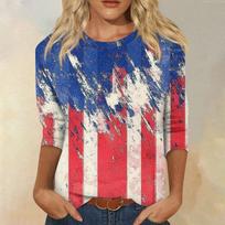 Women's Fashion Casual Round Neck 3/4 Sleeve Loose  Printed T-Shirt Ladies Top L mėlyna