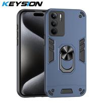 KEYSION Shockproof Armor Case for Realme C75x Soft Silicone+PC Camera Protection Ring Stand Phone Back Cover for OPPO Realme 14x 5G for Realme C75x mėlyna
