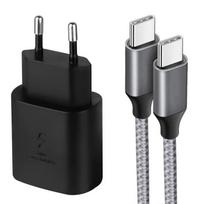 25W USB-C Charger - e.F.Connection - compatible Xiaomi - 1M Nylon Cable - Fast Charging pilka