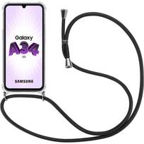 Case for Samsung Galaxy A34 5G Reinforced Protection Transparent Anti-Scratch Flexible + Black Lanyard juoda