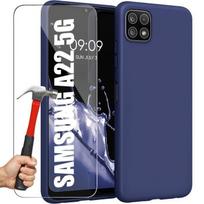 Case - BOOLING - for Samsung Galaxy A22 5G - Silicone - Shockproof - Navy Blue - with 2 Tempered Glasses mėlyna
