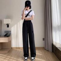 Spring Summer High Waist Baggy Cargo Pants Women Wide Leg Straight Solid Trousers Lady Casual Vintage Elastic Pant Streetwear XXL juoda