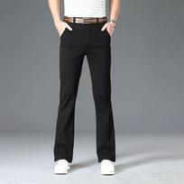 Men's Flare Casual Black Trousers Korean Style Trendy Stretch Slim-Fit Pants 28 juoda