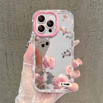 Pink Roses Suitable for IPhone16 IPhone Case 15promax Mirror Anti-fall 14 High-end Sense 13 iPhone 7 Plus/8 Plus gray