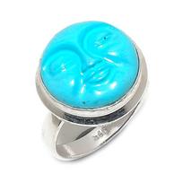 Cameo Moonface Gemstone Handmade 925 Sterling Silver Jewelry Ring Size 8.5 e2S19