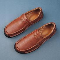 Brand Male Comfortable Loafers New Mens Slip on Shoes Outdoor Men Driving Shoes All-match Genuine Leather Men's Business Shoes 38 šviesiai ruda spalva