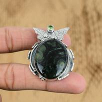 Womens day Deal Oval Kambaba Jasper Gemstone Peridot Sterling Silver New Pendant