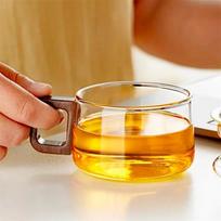 300ml Wooden Handle Grind Coffee Glass Coffee Mug With Tray Spoon  Heat-resistant Fresh Ground Coffee Cup Milk Tea Cup Drinkware 300ML gryna