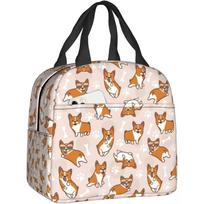 Corgi Insulated Lunch Bags with Pocket for Boys Girls Reusable Cooler Dog Thermal Lunch Box for School Travel Picnic Beach 22x20x13CM smėlis